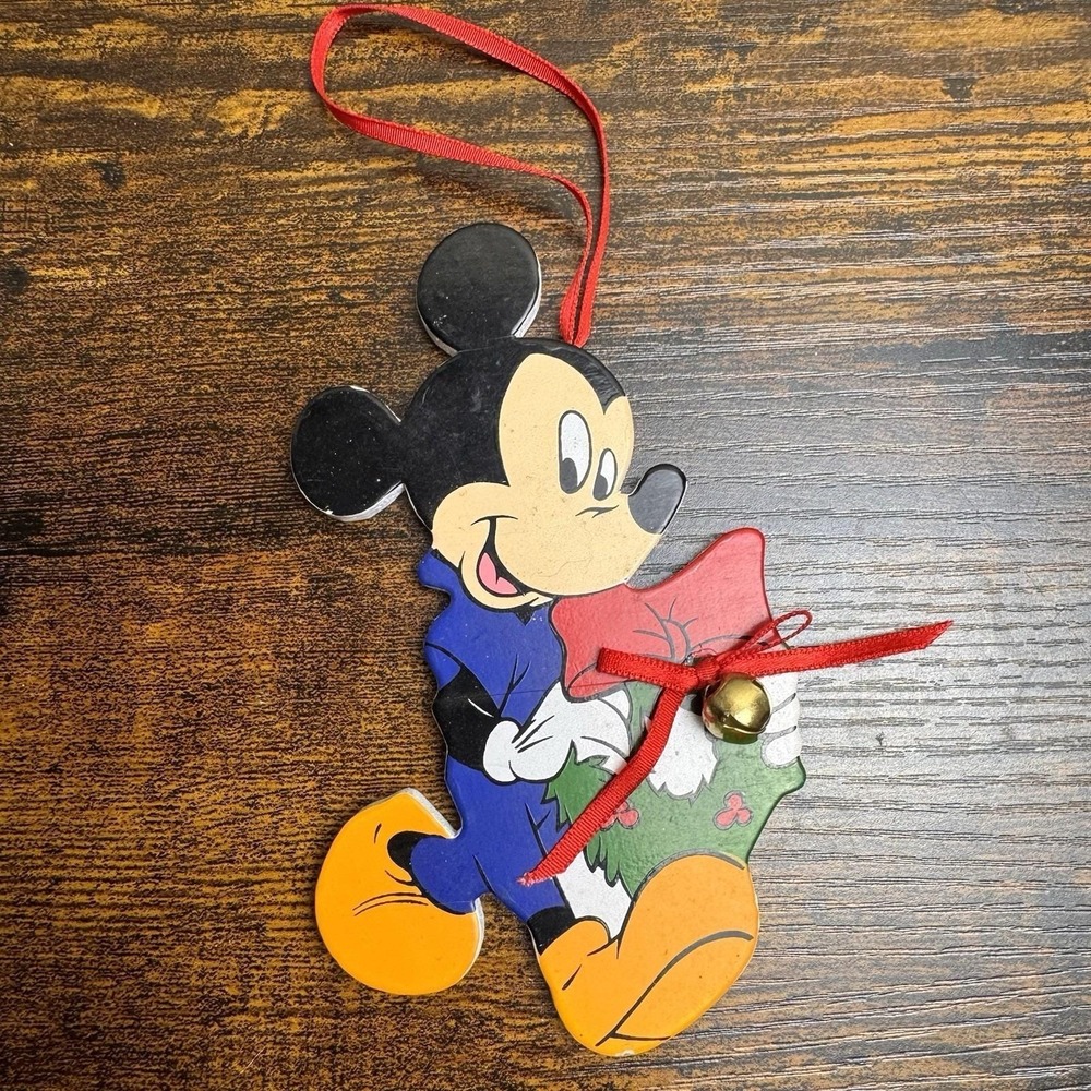 Disney Mickey Mouse Wooden Christmas Ornament Wreath Bell Vintage Taiwan